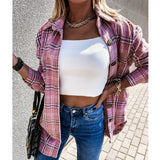 Women Plaid Printed Long Sleeve Shirt Loose Casual Tops Blouse Tunic Button-Down