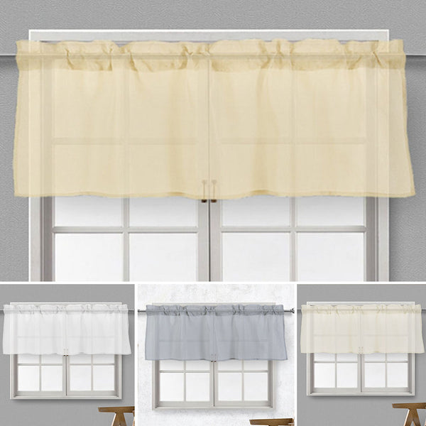 Voile Sheer Window Toppers Valances Semi-Sheer Rod Pocket Curtain Panel Home Kitchen Cafe Small Window Drapes Decor, 1Pcs, 52x18"