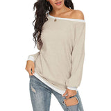 Women's Solid Scoop Neck T-shirt Autumn Long Sleeve Blouse Pullover Casual Tops