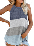 Women's Color Matching Halter Vest Tank Tops Casual Sleeveless T-Shirt Pullover
