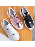 Women Solid Color Lace Up Anti Slip Round Toe Lightweight Casual Wear Flat Shoes