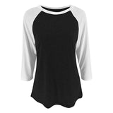 Women Color Matching Crew Neck 3/4 Sleeve T-Shirt Pullover Blouse Tops Tunic Tee