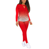 Women Long Sleeve Gradient Color Lounge Wear Set Casual Soft Two Piece Tracksuit