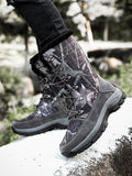Mens Winter Snow Boots Camouflage Keep Warm Lace Up Outdoor Hiking Mid Calf Booties Anti Slip