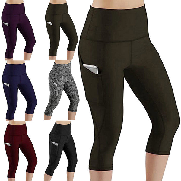 Women's Capri Yoga Pants High Waist Leggings Cropped Pocket Fitness Sports Gym