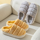 Women Platform Plush Slippers Slip On Casual Low Top Round Toe Winter Slippers