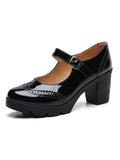 Women's Oxford Shoes Heels Brogue Lolita Block Heel Platform Buckle Breathable