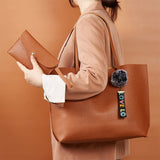 2Pcs Women PU Leather Tote Handbag Fashion Shopper Shoulder Bag Purse Satchel with Matching Wristlet Wallet for Mom Girls Gifts