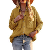 Women Long Sleeves Corduroy Button Cardigan Casual Loose Blouses Shirt Tops