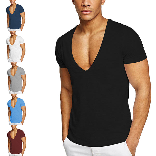 Men's Cotton Casual Short Sleeve V Neck Tops T-shirt Blouse Pullover Basic Tee