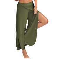 Women Electric Waist Baggy Harem Pants Hippie Yoga Gym Pants Trousers High Slit