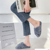 Women Cross Band Slippers,Soft Plush Fuzzy Open Toe Indoor Warm House Shoes