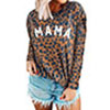 Women's Leopard Letter Print Sweater Long Sleeve Scoop Neck Tops Pullover Blouse