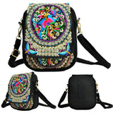 Women Embroidery Cell Phone Wallet Purse Crossbody Shoulder Handbag Pouch Case