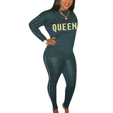 Women Letter Design Rhinestone Faux Pearl Two-Piece Suit Party Sexy Tracksuit