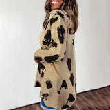Women's Leopard Print V Neck Loose Fit Long Sleeve T Shirts Casual Comfort Tops
