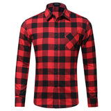 Men Casual Check Plaid Printed Long Sleeve Shirt Tops Blouse Button-Down Pocket