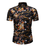 Men Short Sleeve Hawaiian Printed Casual Loose Shirts Beach Holiday Button Tops