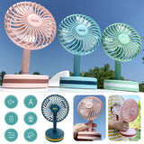 Rechargeable Desk Fan Portable Ultra-Quiet 3 Mode LED Light USB Mini Desktop Fan