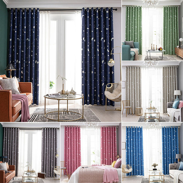 Fashion Curtain 6 Colors Moon Star Blackout Curtains Eyelet Grommet Top Darkening Blockout Curtain For Kids Boy Girl Room