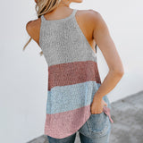 Women's Color Matching Halter Vest Tank Tops Casual Sleeveless T-Shirt Pullover