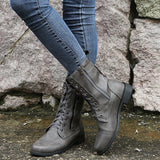 Women's Casual Combat Fashion Boots Lace Up Knee High Low Flat Heel Boots Shoes