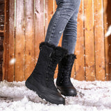 Womens Snow Boots Winter Warm Mid Calf Leather Waterproof Outdoor Slip On Shoes Size 8