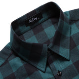Men's Casual Plaid Printed Shirt Overshirts Lapel Long Sleeve Tops Dual Pockets