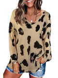 Women's Leopard Print V Neck Loose Fit Long Sleeve T Shirts Casual Comfort Tops