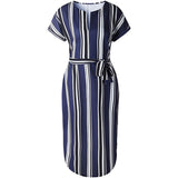 Women Casual Short Sleeve Midi Dress Ladies V-Neck Shirt Dress Sundress Lace Up