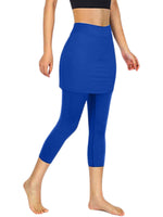 Women's Tennis Skirted Capri Leggings Pockets Elastic Sports Yoga Pants Skirts
