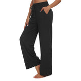 Womens High Waist Wide Leg Trousers Casual Elastic Loose Solid Yoga Long Pants