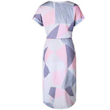 Women Casual Short Sleeve Midi Dress Ladies V-Neck Shirt Dress Sundress Lace Up