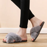 Womens Plush Soft House Slippers Non-Slip Slip on Open Toe Cozy Slides Shoes