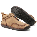 Mens Ankle Boots Casual Loafers Shoes, Mens Side Zipper Boots Hand Stitching Outdoor Working Shoes Booties