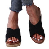 Women Cross Strap Slippers Mules Wedge Anti-Slip Casual Shoes Peep Toe Sandals