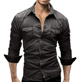Men's Casual Long Sleeve Denim Shirt Tops Blouse Overshirts Button-Down Pockets