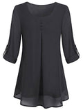 Women's Adjusted 3/4 Sleeve Crew-Neck Chiffon Shirt Casual Loose Pullover Blouse