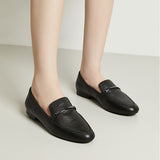 Lumento Women's Pointed Toe Loafer Leather No Slip Casual Work Flat Shoes Black Comfortable