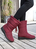 Women Waterproof Winter Snow Boots Wedge Fur Lined Warm Slip On Mid-Calf Booties