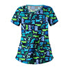 Women's Floral Printed V-Neck Tops Short Sleeve Pockets Casual T-Shirt Blouse