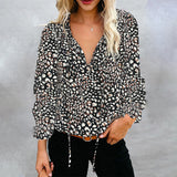 Women's Floral Print V Neck Loose Fit Long Lantern Sleeve T Shirts Pullover Tops