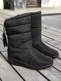 Women Waterproof Winter Snow Boots Wedge Fur Lined Warm Slip On Mid-Calf Booties