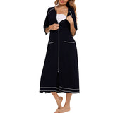 Lumento Women Pajamas Zipper Front Nightgown Full Length Lounge Dress with Pockets
