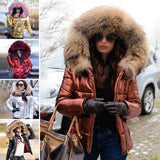 Women Winter Warm Jacket Hooded Faux Fur Collar Thick Side Pockets Comfy Coat