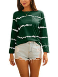 Women's Stripe Print Scoop Neck Loose Fit Long Sleeve T Shirt Pocket Casual Tops