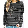 Women 3D Animal Patterns Stripes Design Long Sleeve T-shirt Crew Neck Loose Tops