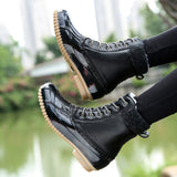 Women's Waterproof High Top Boots Lace Up Duck BootsRound Toe Rain Booties Anti Slip