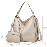 2 Pcs Tote Bags Shoulder Handbags & Purse Wallet for Women, Retro Oil Wax Leather Tote Satchel Bag Crossbody Bags