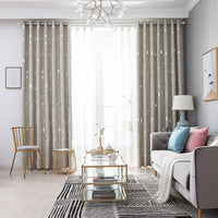 Stars Moon Bronzing Print Shade Thermal Curtain Eyelet Top Curtains Window Drape